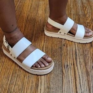 Time and Tru White Double Strap Sandals